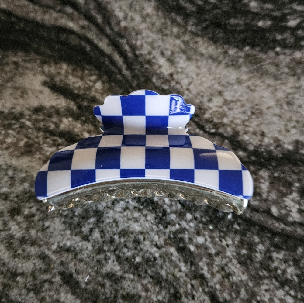 DIVAS LIMITED Blue and White Checkered Hair Clip